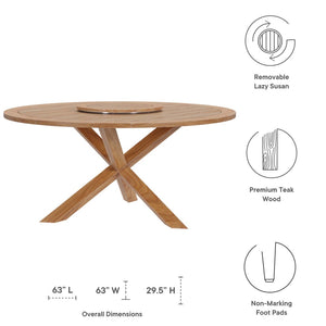 Modway Furniture Wellspring 63" Teak Wood Outdoor Dining Table with Lazy Susan - Perfect for Entertaining Al Fresco! EEI-5745-NAT