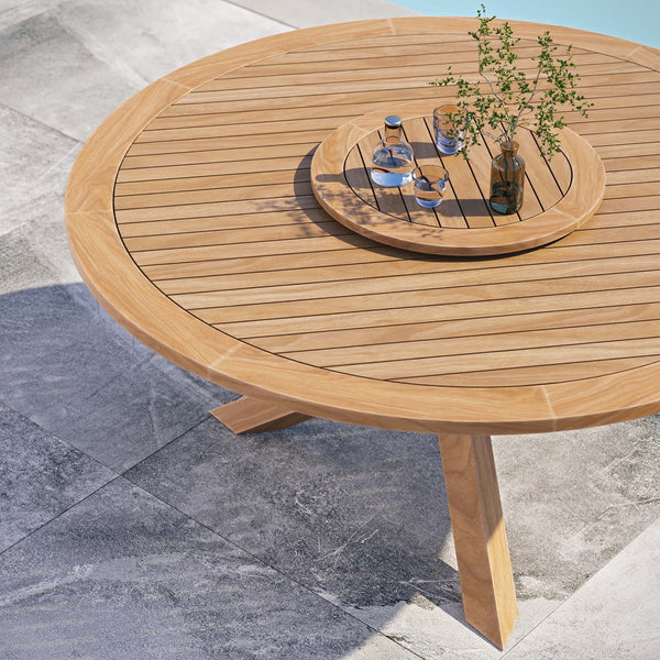 Modway Furniture Wellspring 63" Teak Wood Outdoor Dining Table with Lazy Susan - Perfect for Entertaining Al Fresco! EEI-5745-NAT