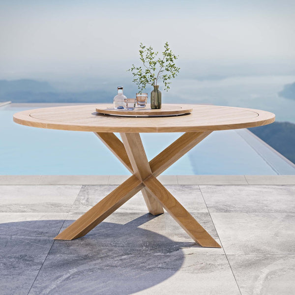 Modway Furniture Wellspring 63" Teak Wood Outdoor Dining Table with Lazy Susan - Perfect for Entertaining Al Fresco! EEI-5745-NAT
