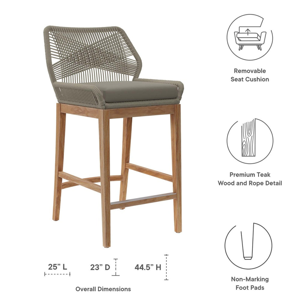 Modway Furniture Wellspring Outdoor Teak Wood Bar Stool - Stylish, Durable Design for Comfortable Patio Dining Experience Light Gray Greige EEI-5746-LGR-GRG