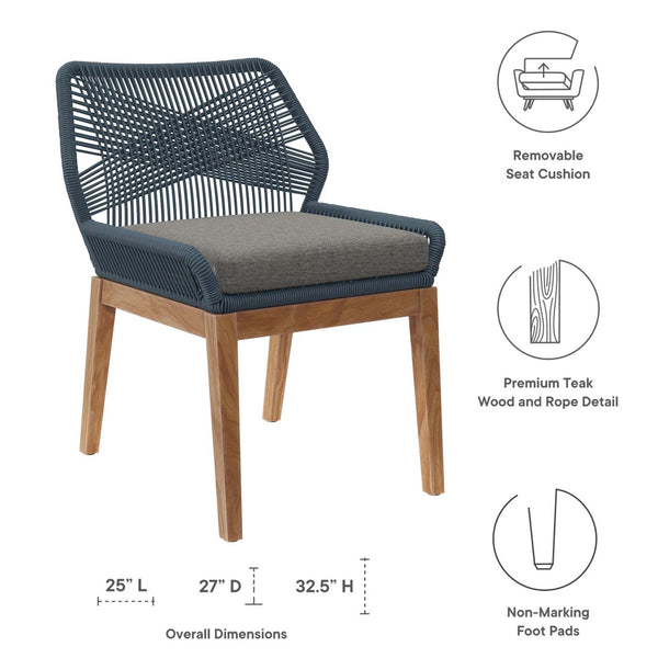 Modway Furniture Wellspring Outdoor Teak Wood Dining Chair with Cushioned Seat for Stylish Comfort and Durability Blue Graphite EEI-5747-BLU-GPH