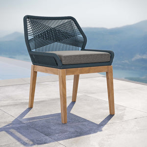 Modway Furniture Wellspring Outdoor Teak Wood Dining Chair with Cushioned Seat for Stylish Comfort and Durability Blue Graphite EEI-5747-BLU-GPH