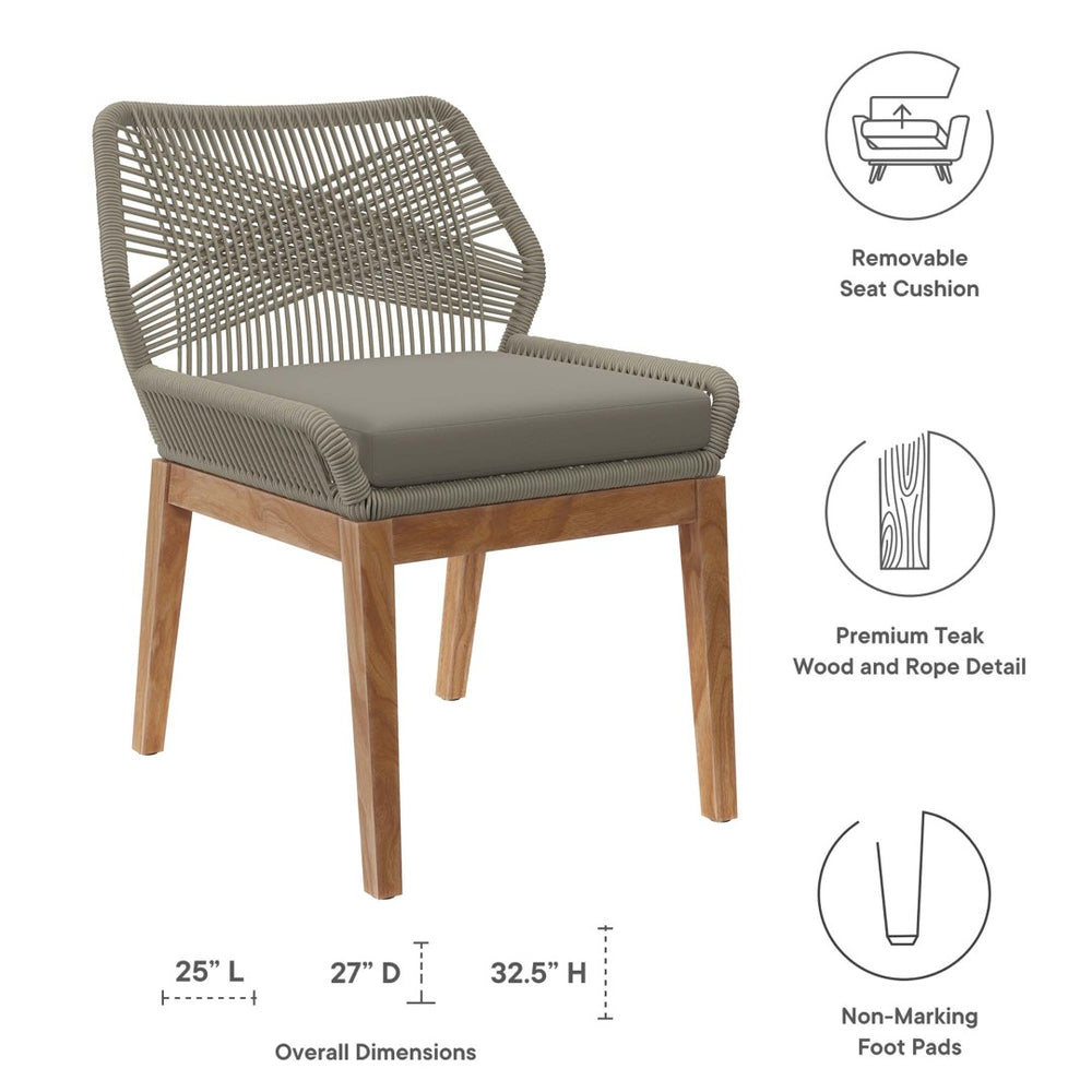 Modway Furniture Wellspring Outdoor Teak Wood Dining Chair with Cushioned Seat for Stylish Comfort and Durability Light Gray Greige EEI-5747-LGR-GRG