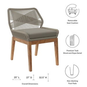 Modway Furniture Wellspring Outdoor Teak Wood Dining Chair with Cushioned Seat for Stylish Comfort and Durability Light Gray Greige EEI-5747-LGR-GRG