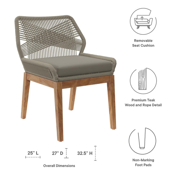 Modway Furniture Wellspring Outdoor Teak Wood Dining Chair with Cushioned Seat for Stylish Comfort and Durability Light Gray Greige EEI-5747-LGR-GRG