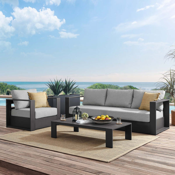 Modway Furniture Tahoe 3-Piece Powder-Coated Aluminum Outdoor Patio Set for Stylish Poolside Comfort and Relaxation Gray Gray EEI-5748-GRY-GRY