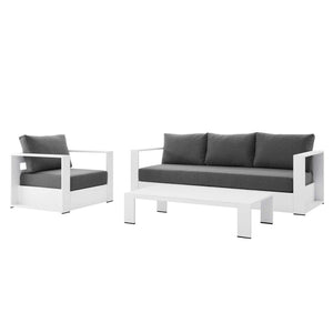 Modway Furniture Tahoe 3-Piece Powder-Coated Aluminum Outdoor Patio Set for Stylish Poolside Comfort and Relaxation White Charcoal EEI-5748-WHI-CHA