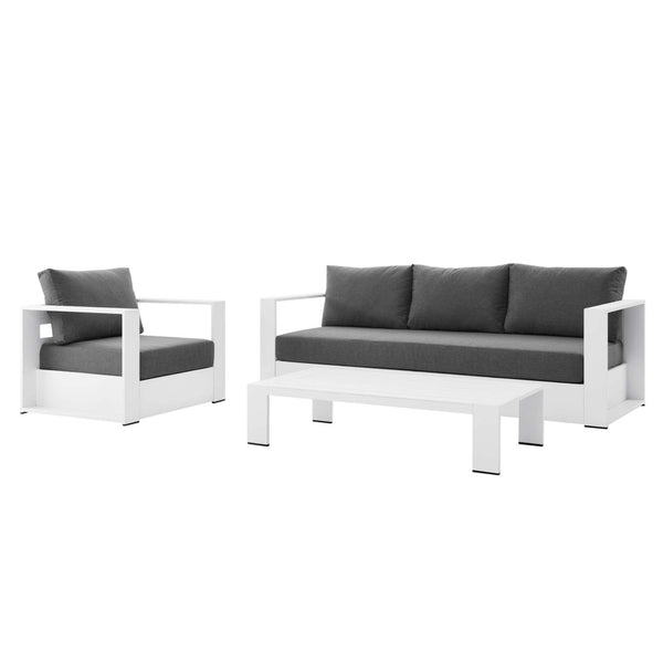 Modway Furniture Tahoe 3-Piece Powder-Coated Aluminum Outdoor Patio Set for Stylish Poolside Comfort and Relaxation White Charcoal EEI-5748-WHI-CHA