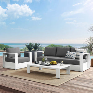 Modway Furniture Tahoe 3-Piece Powder-Coated Aluminum Outdoor Patio Set for Stylish Poolside Comfort and Relaxation White Charcoal EEI-5748-WHI-CHA