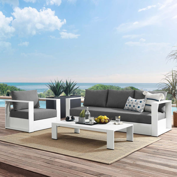 Modway Furniture Tahoe 3-Piece Powder-Coated Aluminum Outdoor Patio Set for Stylish Poolside Comfort and Relaxation White Charcoal EEI-5748-WHI-CHA