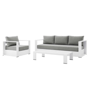 Modway Furniture Tahoe 3-Piece Powder-Coated Aluminum Outdoor Patio Set for Stylish Poolside Comfort and Relaxation White Gray EEI-5748-WHI-GRY