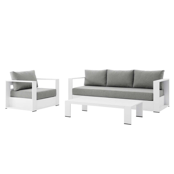 Modway Furniture Tahoe 3-Piece Powder-Coated Aluminum Outdoor Patio Set for Stylish Poolside Comfort and Relaxation White Gray EEI-5748-WHI-GRY