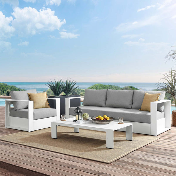 Modway Furniture Tahoe 3-Piece Powder-Coated Aluminum Outdoor Patio Set for Stylish Poolside Comfort and Relaxation White Gray EEI-5748-WHI-GRY