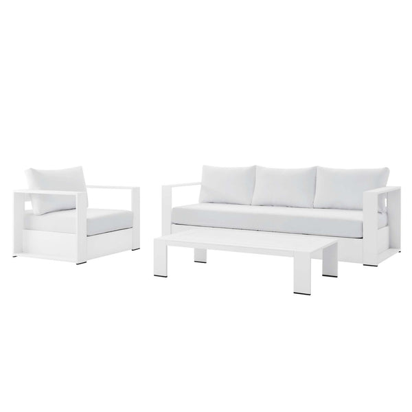 Modway Furniture Tahoe 3-Piece Powder-Coated Aluminum Outdoor Patio Set for Stylish Poolside Comfort and Relaxation White White EEI-5748-WHI-WHI