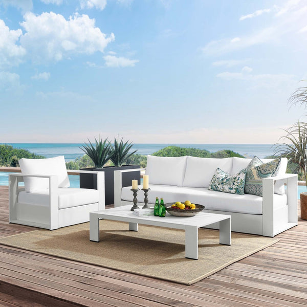 Modway Furniture Tahoe 3-Piece Powder-Coated Aluminum Outdoor Patio Set for Stylish Poolside Comfort and Relaxation White White EEI-5748-WHI-WHI