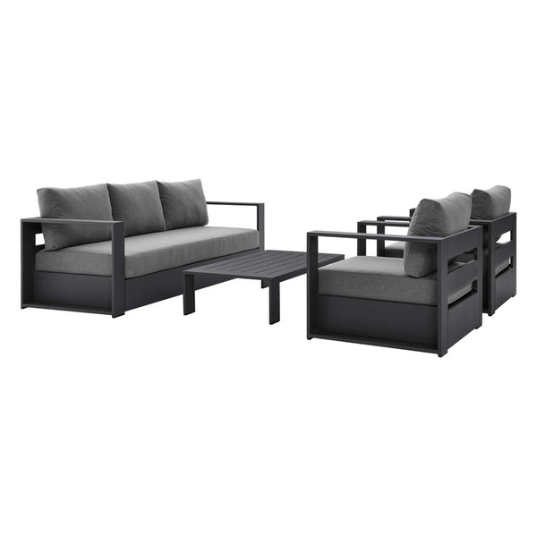 Modway Furniture Tahoe 4-Piece Outdoor Patio Set - Modern Powder-Coated Aluminum with Comfortable Cushions & Table Gray Charcoal EEI-5749-GRY-CHA
