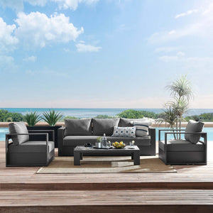 Modway Furniture Tahoe 4-Piece Outdoor Patio Set - Modern Powder-Coated Aluminum with Comfortable Cushions & Table Gray Charcoal EEI-5749-GRY-CHA