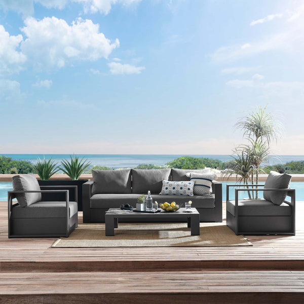 Modway Furniture Tahoe 4-Piece Outdoor Patio Set - Modern Powder-Coated Aluminum with Comfortable Cushions & Table Gray Charcoal EEI-5749-GRY-CHA