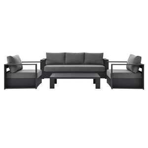 Modway Furniture Tahoe 4-Piece Outdoor Patio Set - Modern Powder-Coated Aluminum with Comfortable Cushions & Table Gray Charcoal EEI-5749-GRY-CHA