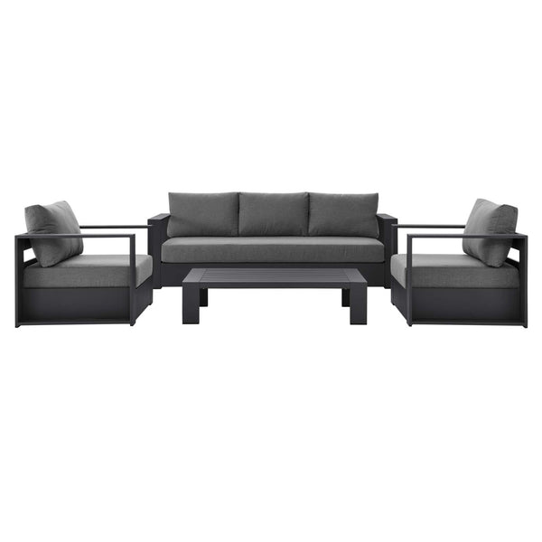 Modway Furniture Tahoe 4-Piece Outdoor Patio Set - Modern Powder-Coated Aluminum with Comfortable Cushions & Table Gray Charcoal EEI-5749-GRY-CHA