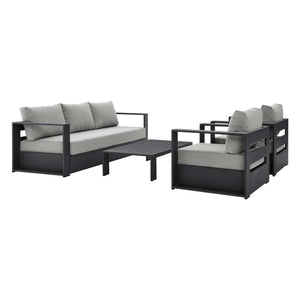 Modway Furniture Tahoe 4-Piece Outdoor Patio Set - Modern Powder-Coated Aluminum with Comfortable Cushions & Table Gray Gray EEI-5749-GRY-GRY