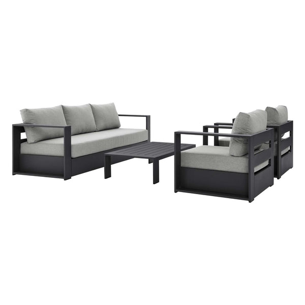 Modway Furniture Tahoe 4-Piece Outdoor Patio Set - Modern Powder-Coated Aluminum with Comfortable Cushions & Table Gray Gray EEI-5749-GRY-GRY