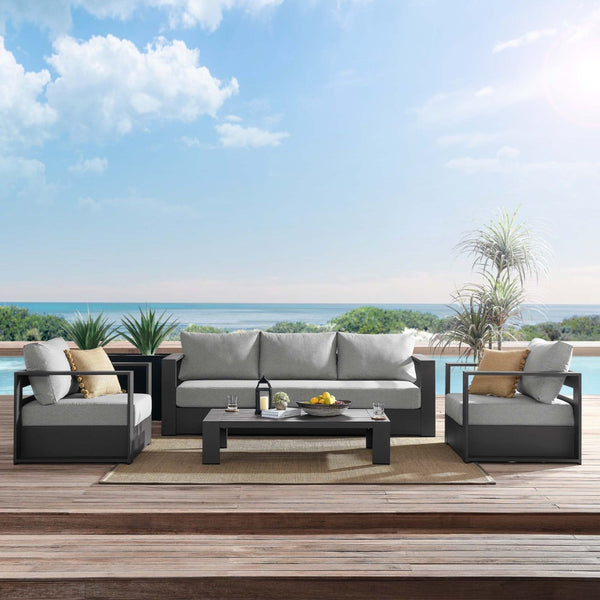 Modway Furniture Tahoe 4-Piece Outdoor Patio Set - Modern Powder-Coated Aluminum with Comfortable Cushions & Table Gray Gray EEI-5749-GRY-GRY