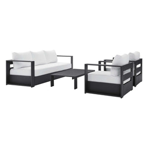 Modway Furniture Tahoe 4-Piece Outdoor Patio Set - Modern Powder-Coated Aluminum with Comfortable Cushions & Table Gray White EEI-5749-GRY-WHI
