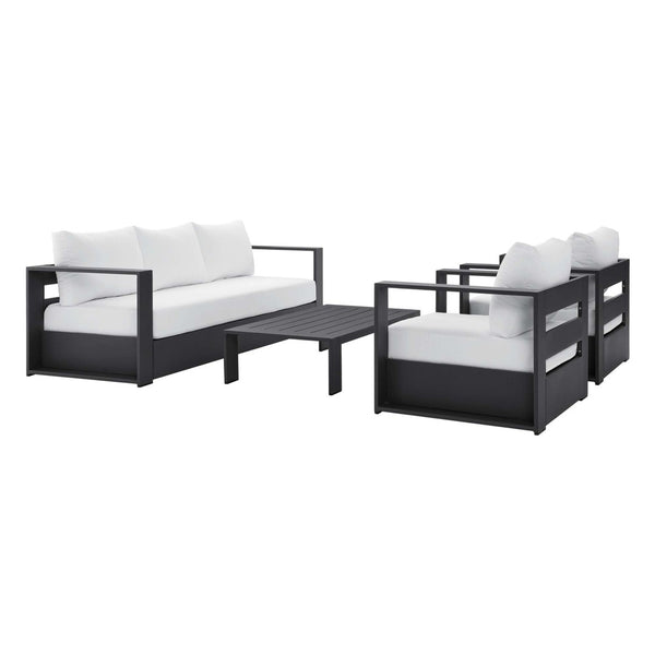 Modway Furniture Tahoe 4-Piece Outdoor Patio Set - Modern Powder-Coated Aluminum with Comfortable Cushions & Table Gray White EEI-5749-GRY-WHI