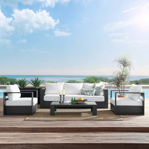 Modway Furniture Tahoe 4-Piece Outdoor Patio Set - Modern Powder-Coated Aluminum with Comfortable Cushions & Table Gray White EEI-5749-GRY-WHI