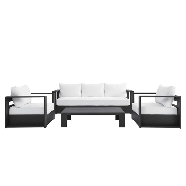 Modway Furniture Tahoe 4-Piece Outdoor Patio Set - Modern Powder-Coated Aluminum with Comfortable Cushions & Table Gray White EEI-5749-GRY-WHI