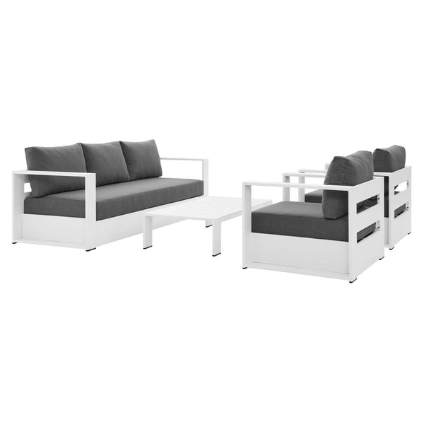 Modway Furniture Tahoe 4-Piece Outdoor Patio Set - Modern Powder-Coated Aluminum with Comfortable Cushions & Table White Charcoal EEI-5749-WHI-CHA
