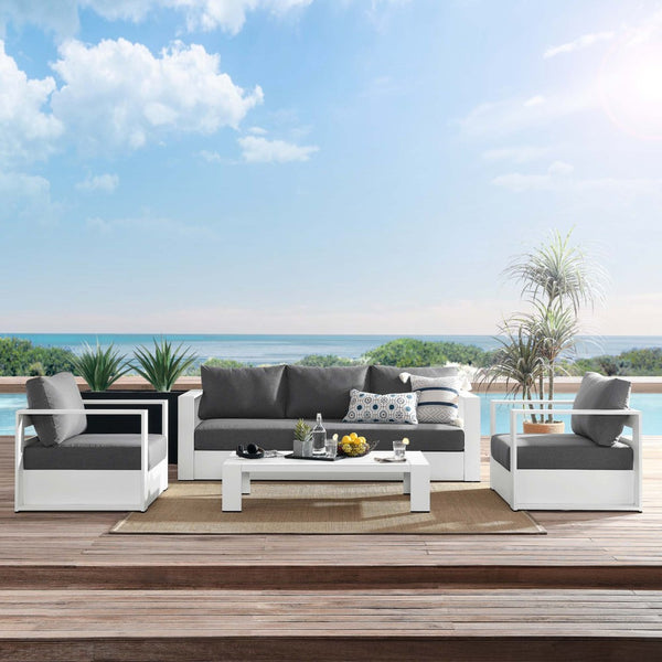 Modway Furniture Tahoe 4-Piece Outdoor Patio Set - Modern Powder-Coated Aluminum with Comfortable Cushions & Table White Charcoal EEI-5749-WHI-CHA