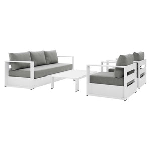 Modway Furniture Tahoe 4-Piece Outdoor Patio Set - Modern Powder-Coated Aluminum with Comfortable Cushions & Table White Gray EEI-5749-WHI-GRY