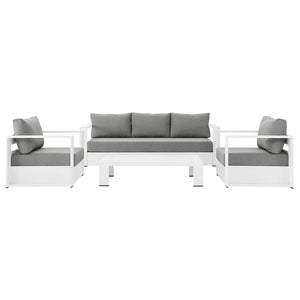 Modway Furniture Tahoe 4-Piece Outdoor Patio Set - Modern Powder-Coated Aluminum with Comfortable Cushions & Table White Gray EEI-5749-WHI-GRY