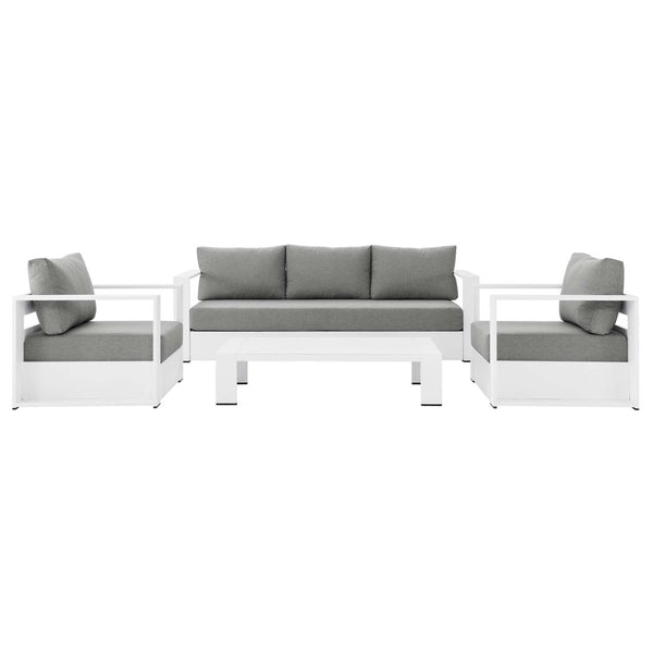 Modway Furniture Tahoe 4-Piece Outdoor Patio Set - Modern Powder-Coated Aluminum with Comfortable Cushions & Table White Gray EEI-5749-WHI-GRY
