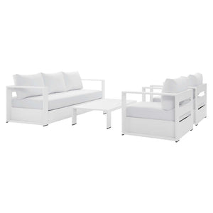 Modway Furniture Tahoe 4-Piece Outdoor Patio Set - Modern Powder-Coated Aluminum with Comfortable Cushions & Table White White EEI-5749-WHI-WHI