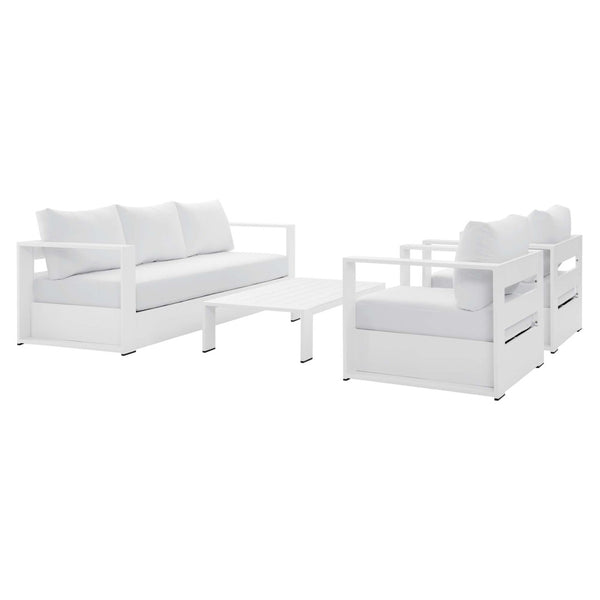Modway Furniture Tahoe 4-Piece Outdoor Patio Set - Modern Powder-Coated Aluminum with Comfortable Cushions & Table White White EEI-5749-WHI-WHI