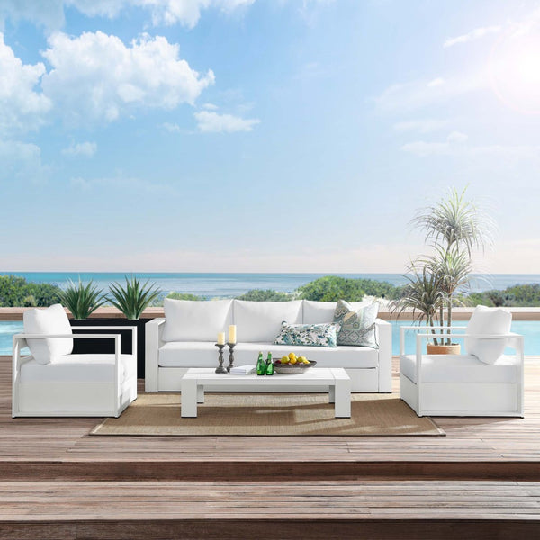 Modway Furniture Tahoe 4-Piece Outdoor Patio Set - Modern Powder-Coated Aluminum with Comfortable Cushions & Table White White EEI-5749-WHI-WHI