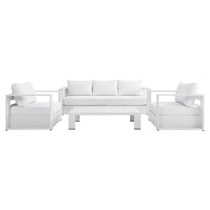 Modway Furniture Tahoe 4-Piece Outdoor Patio Set - Modern Powder-Coated Aluminum with Comfortable Cushions & Table White White EEI-5749-WHI-WHI