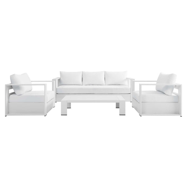 Modway Furniture Tahoe 4-Piece Outdoor Patio Set - Modern Powder-Coated Aluminum with Comfortable Cushions & Table White White EEI-5749-WHI-WHI