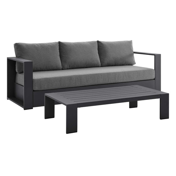 Modway Furniture Tahoe 2-Piece Outdoor Patio Set - Modern Powder-Coated Aluminum Sofa & Coffee Table for Comfort Gray Charcoal EEI-5750-GRY-CHA