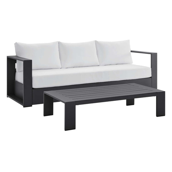 Modway Furniture Tahoe 2-Piece Outdoor Patio Set - Modern Powder-Coated Aluminum Sofa & Coffee Table for Comfort Gray White EEI-5750-GRY-WHI