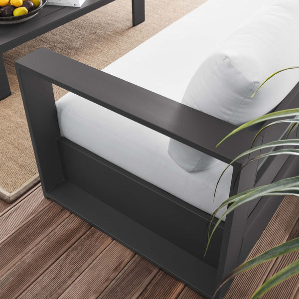 Modway Furniture Tahoe 2-Piece Outdoor Patio Set - Modern Powder-Coated Aluminum Sofa & Coffee Table for Comfort Gray White EEI-5750-GRY-WHI