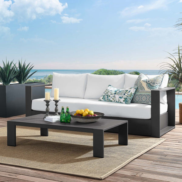 Modway Furniture Tahoe 2-Piece Outdoor Patio Set - Modern Powder-Coated Aluminum Sofa & Coffee Table for Comfort Gray White EEI-5750-GRY-WHI