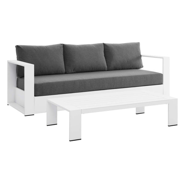 Modway Furniture Tahoe 2-Piece Outdoor Patio Set - Modern Powder-Coated Aluminum Sofa & Coffee Table for Comfort White Charcoal EEI-5750-WHI-CHA