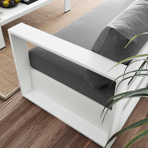 Modway Furniture Tahoe 2-Piece Outdoor Patio Set - Modern Powder-Coated Aluminum Sofa & Coffee Table for Comfort White Charcoal EEI-5750-WHI-CHA