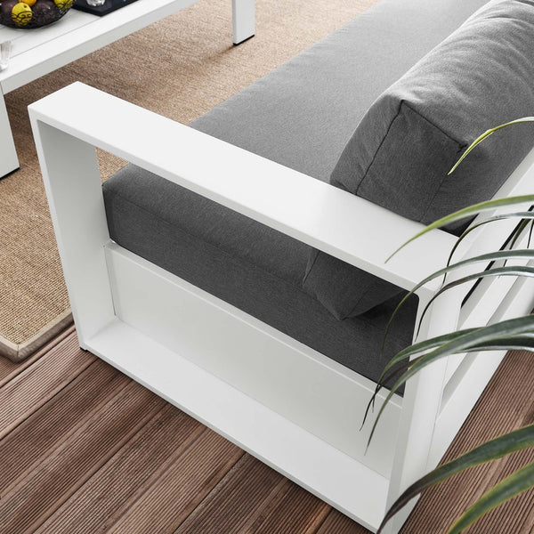 Modway Furniture Tahoe 2-Piece Outdoor Patio Set - Modern Powder-Coated Aluminum Sofa & Coffee Table for Comfort White Charcoal EEI-5750-WHI-CHA