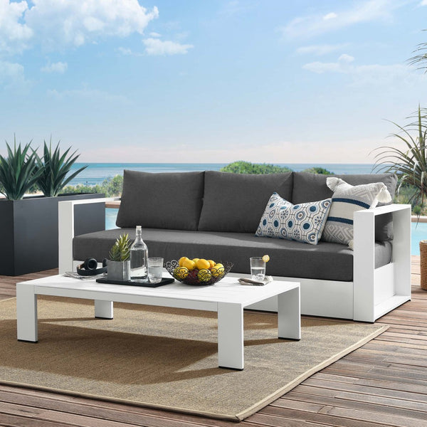 Modway Furniture Tahoe 2-Piece Outdoor Patio Set - Modern Powder-Coated Aluminum Sofa & Coffee Table for Comfort White Charcoal EEI-5750-WHI-CHA