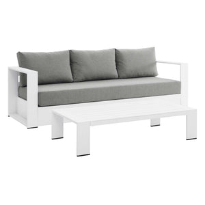 Modway Furniture Tahoe 2-Piece Outdoor Patio Set - Modern Powder-Coated Aluminum Sofa & Coffee Table for Comfort White Gray EEI-5750-WHI-GRY